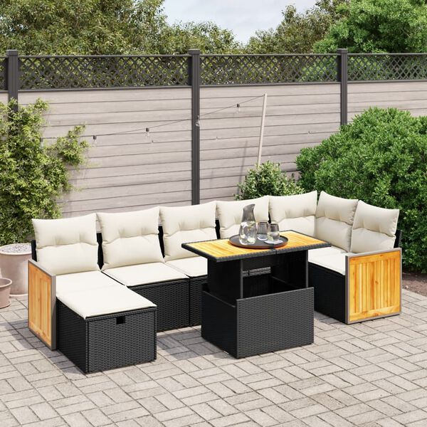 vidaXL 8 pcs conjunto sof&aacute;s de jardim com almofad&otilde;es vime PE preto
