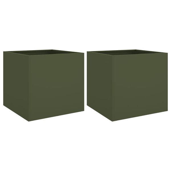 vidaXL Vasos/floreiras 2 pcs 42x40x39 cm a&ccedil;o verde azeitona