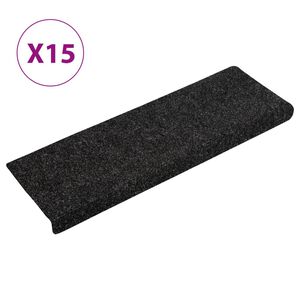 vidaXL Tapetes de escada autoadesivos 15 pe&ccedil;as 65x21x4 cm pretos com borda retangular