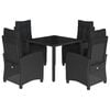 vidaXL 5 pcs conjunto de jantar p/ jardim c/ almofad&otilde;es vime PE preto