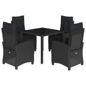 vidaXL 5 pcs conjunto de jantar p/ jardim c/ almofad&otilde;es vime PE preto