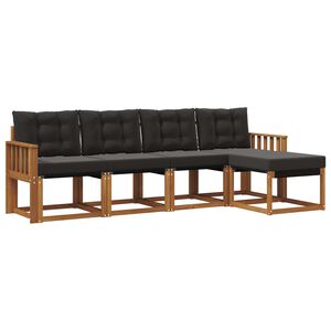vidaXL Conjunto de Sof&aacute;s para Exterior 5 unid. Natural e Preto