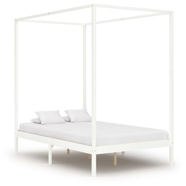 vidaXL Estrutura cama dossel 2 gavetas 140x200cm pinho maci&ccedil;o branco