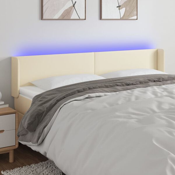 vidaXL Cabeceira de cama c/ LED 183x16x78/88 cm couro artificial cr&egrave;me
