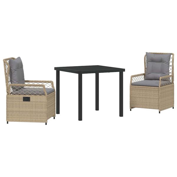 vidaXL Conjunto de Jantar para Jardim 3 pcs Bege e Cinza Claro vime PE