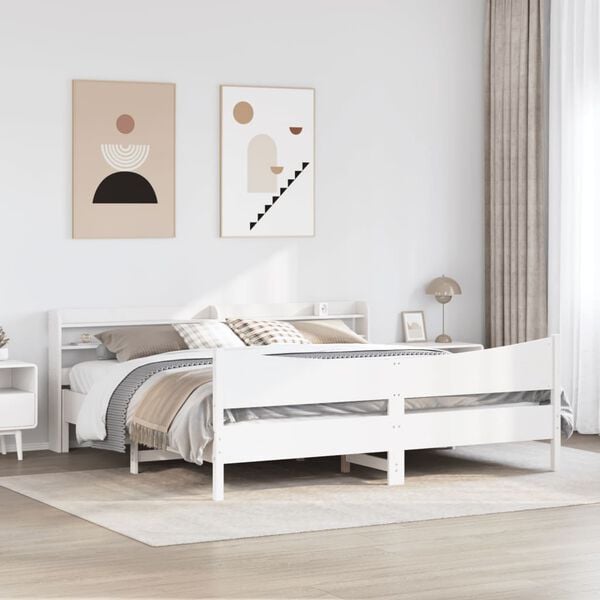 vidaXL Estrutura de cama com cabeceira 180x200cm pinho maci&ccedil;o branco