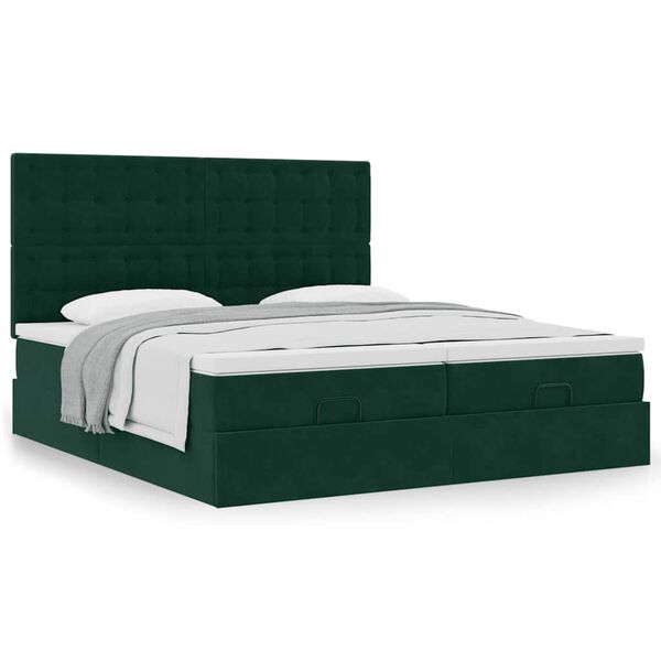 vidaXL Estrutura de cama otomana com colchão verde escuro veludo