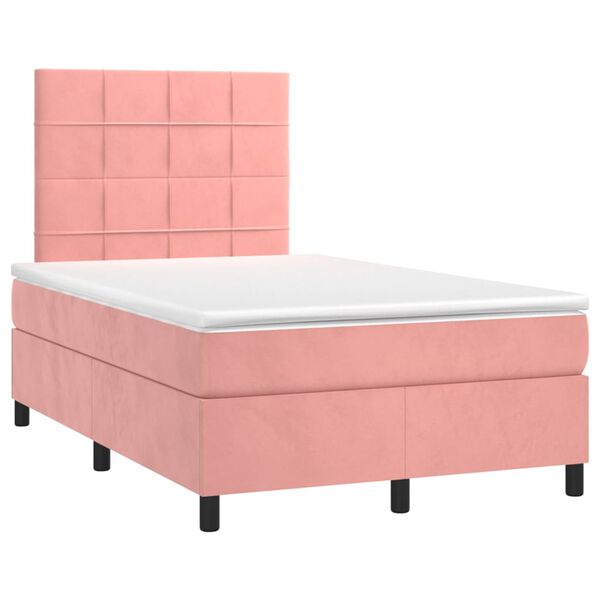 vidaXL Cama box spring c/ colch&atilde;o/LED 120x200 cm veludo rosa