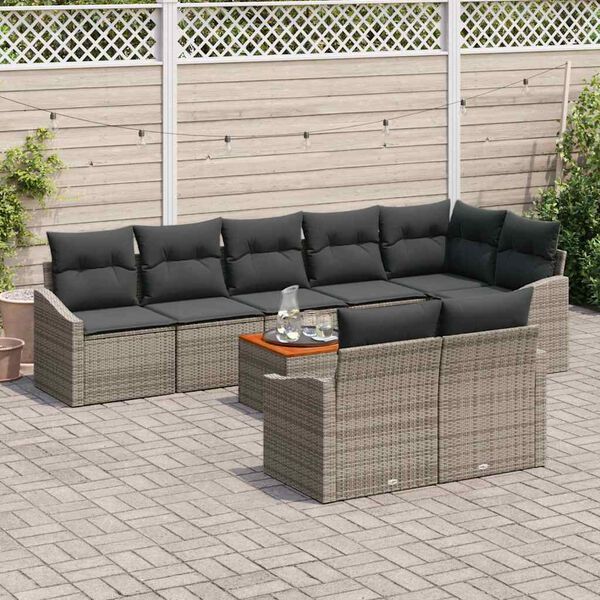 vidaXL Conjunto de Sofá de Jardim com almofada 9 pcs Cinzeto vime PE
