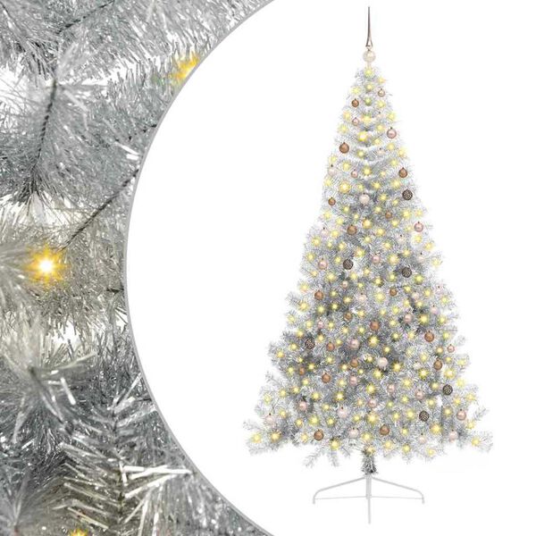 vidaXL &Aacute;rvore de Natal Artificial Pr&eacute;-iluminada Prateado 240 cm PET