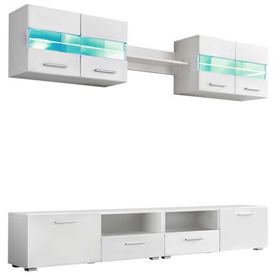 vidaXL Conj. unidades de parede p/ TV luzes LED 5 pcs branco brilhante