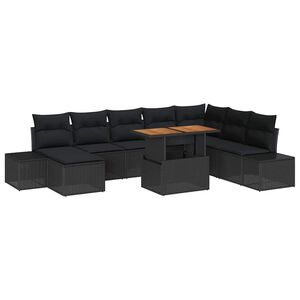 vidaXL Conjunto de Sof&aacute; de Jardim 9 unid. Preto Rattan Sint&eacute;tico