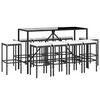 vidaXL 11 pcs conjunto de bar p/ jardim c/ almofadões vime PE preto