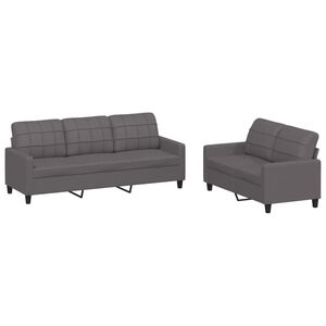 vidaXL 2 pcs conjunto de sof&aacute;s c/ almofad&otilde;es couro artificial cinzento