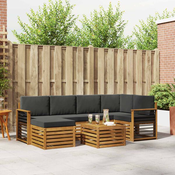 vidaXL Conjuntos de sof&aacute;s com almofada 7 pcs Natural e Antracite