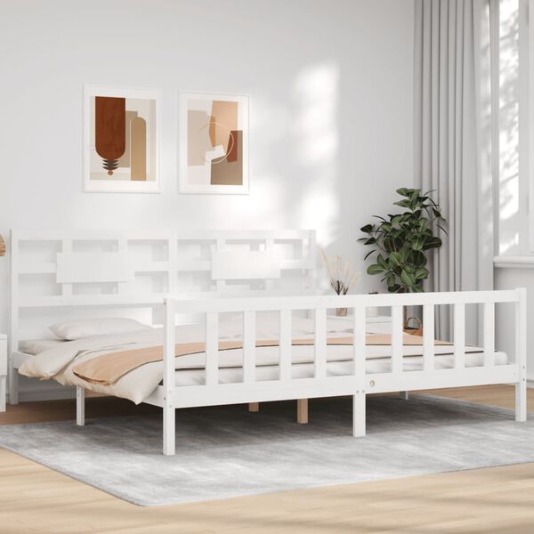 vidaXL Estrutura cama Super King Size c/ cabeceira madeira branco
