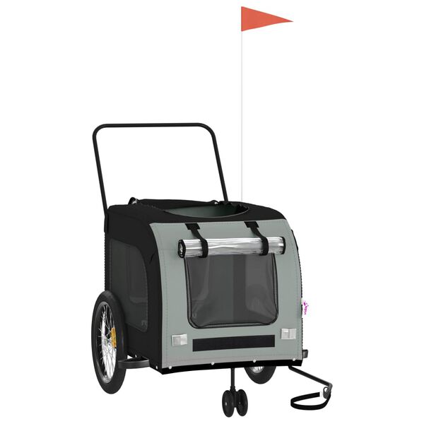 vidaXL Reboque bicicleta p/ animais tecido oxford/ferro preto e cinza