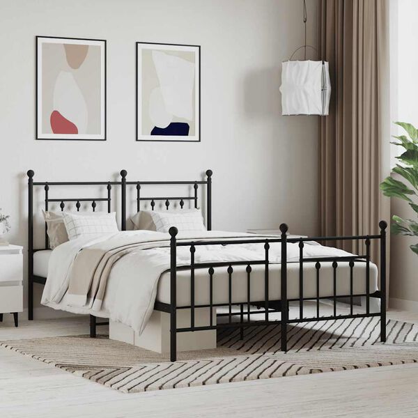 vidaXL Estrutura de cama com cabeceira e p&eacute;s 140x200 cm metal preto