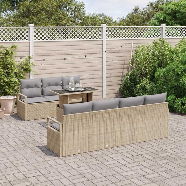 vidaXL Conjunto de Sof&aacute; de Jardim 8 pcs Bege Rattan Sint&eacute;tico