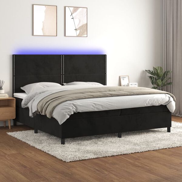 vidaXL Cama box spring c/ colch&atilde;o/LED 200x200 cm veludo preto