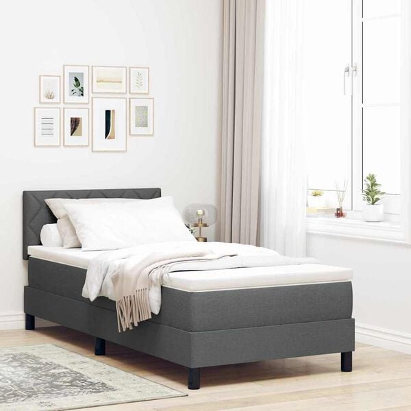 vidaXL Cama Box com colch&atilde;o Cinzento escuro 90 x 190 cm tecido