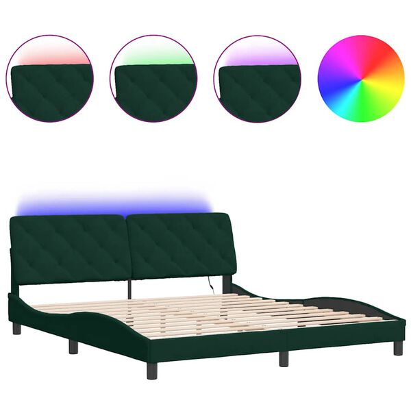 vidaXL Estrutura de cama com LED sem colch&atilde;o 180x200 cm veludo verde-escuro