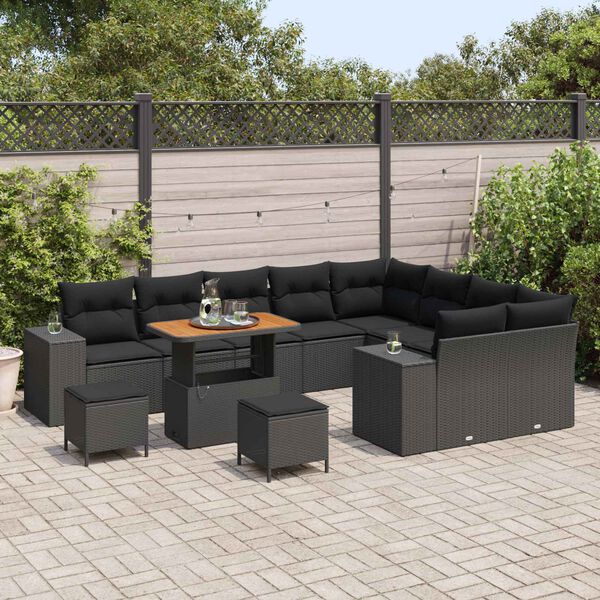 vidaXL Conjunto de Sof&aacute; de Jardim com almofada 12 pcs Preto vime PE