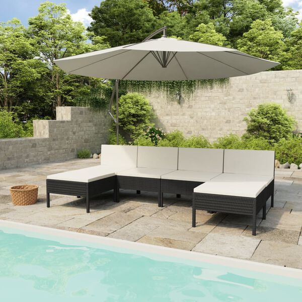 vidaXL 6 pcs conjunto lounge de jardim c/ almofadões vime PE preto