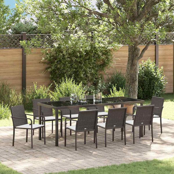 vidaXL Conjunto de Jantar para Jardim 9 pcs Castanho Rattan Sint&eacute;tico