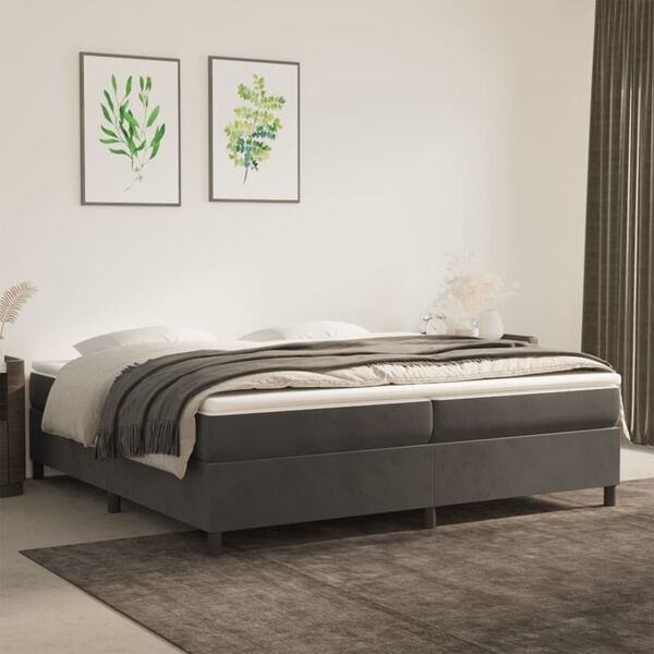 vidaXL Estrutura de cama com molas 200x200 cm veludo cinzento-escuro