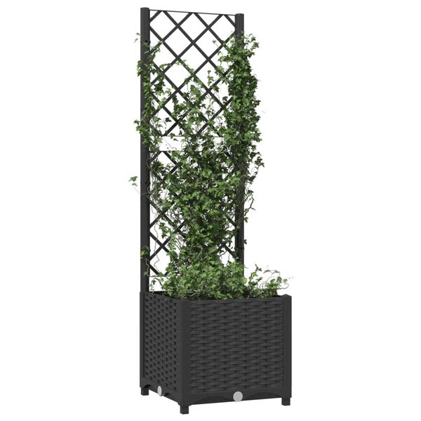 vidaXL Vaso de jardim com treliça preto 40x40x136 cm PP