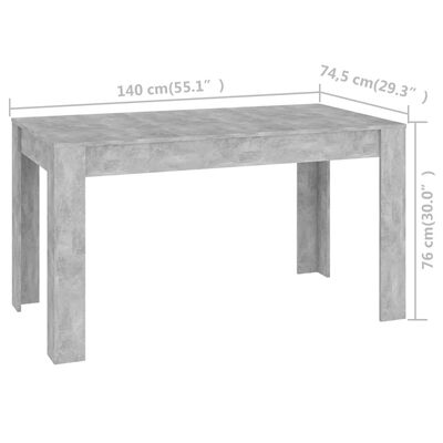 vidaXL Mesa de jantar 140x74,5x76 cm contraplacado cinzento cimento