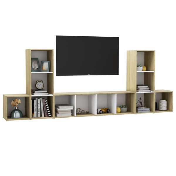 vidaXL 5 pcs conjunto m&oacute;veis de TV derivados de madeira branco/sonoma