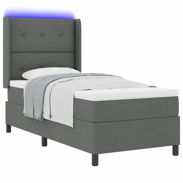 vidaXL Cama Box Spring LED com colch&atilde;o Cinza Escuro 90 x 200 cm tecido