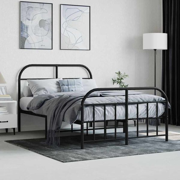 vidaXL Estrutura de cama com cabeceira e p&eacute;s 120x200 cm metal preto