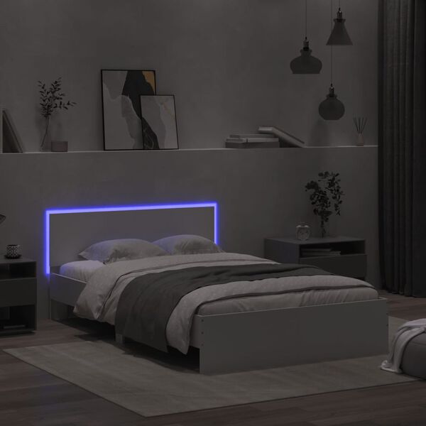 vidaXL Estrutura de cama com cabeceira e luzes LED 135x190 cm branco