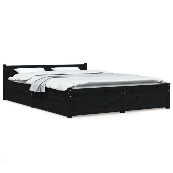 vidaXL Estrutura de cama com gavetas 135x190 cm casal preto