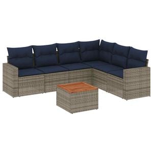 vidaXL 7 pcs conjunto sof&aacute;s p/ jardim c/ almofad&otilde;es vime PE cinzento