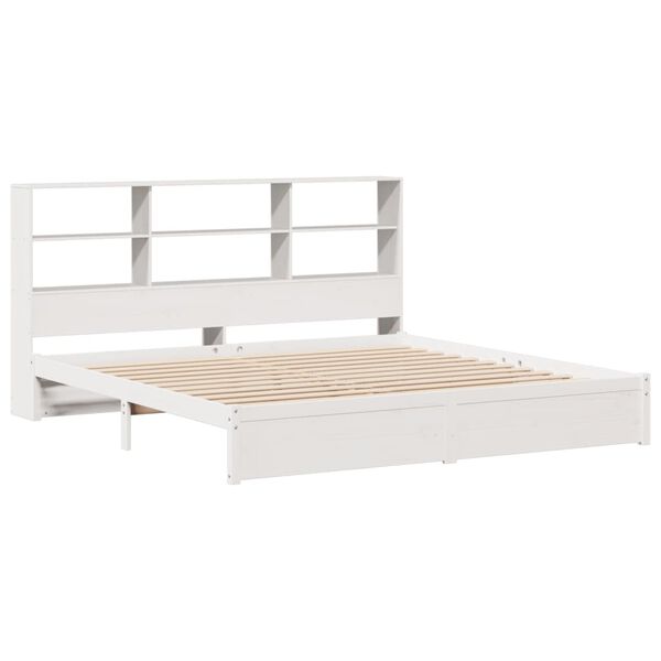 vidaXL Cama com estante sem colch&atilde;o 180x200 cm pinho maci&ccedil;o branco