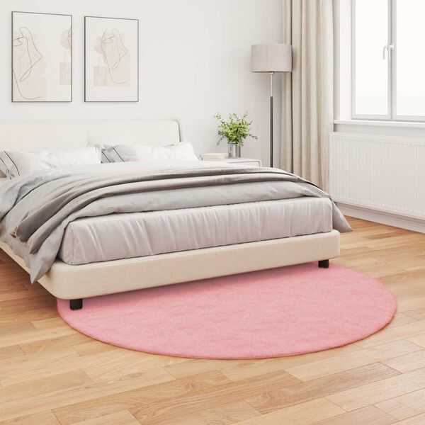 vidaXL Tapete de Pelo Sint&eacute;tico de Coelho Olite Rosa &Oslash; 160 cm