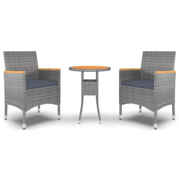 vidaXL 3 pcs conjunto de jantar para jardim vime PE cinzento