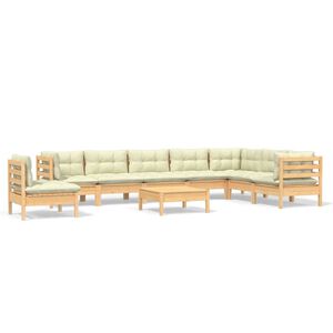vidaXL 9 pcs conjunto lounge jardim c/ almofad&otilde;es creme pinho maci&ccedil;o