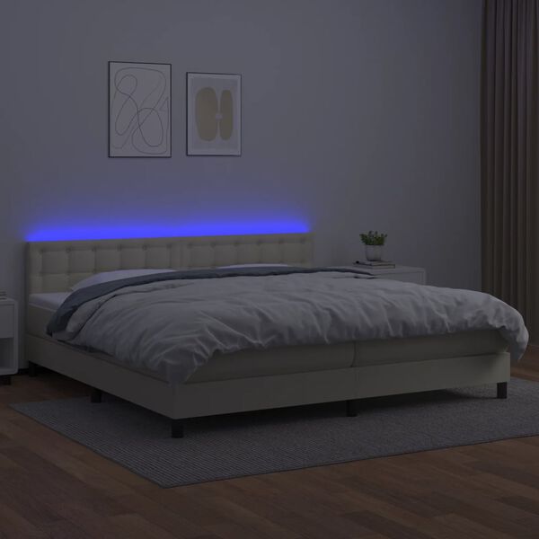 vidaXL Cama box spring c/ colch&atilde;o/LED 200x200cm couro artificial creme