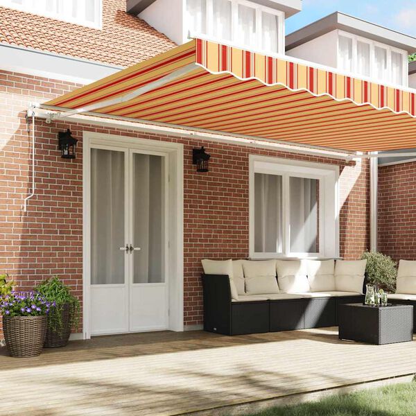 vidaXL Toldo Retr&aacute;til Manual Amarelo e Laranja 500 &times; 300 cm tecido