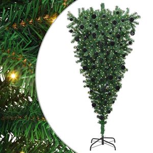 vidaXL &Aacute;rvore de Natal Artificial Pr&eacute;-iluminada de Cabe&ccedil;a para Baixo com Conjunto de Bolas