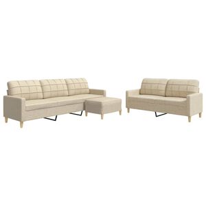 vidaXL 3 pcs conjunto de sof&aacute;s com apoio de p&eacute;s tecido cor creme