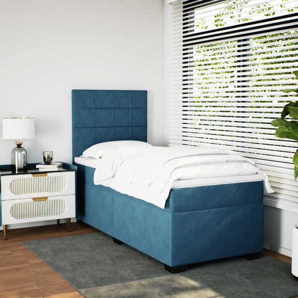 vidaXL Cama boxspring com colch&atilde;o 90x190 cm veludo azul