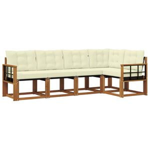 vidaXL Conjunto de Sof&aacute;s para Exterior 5 pcs Natural e Creme