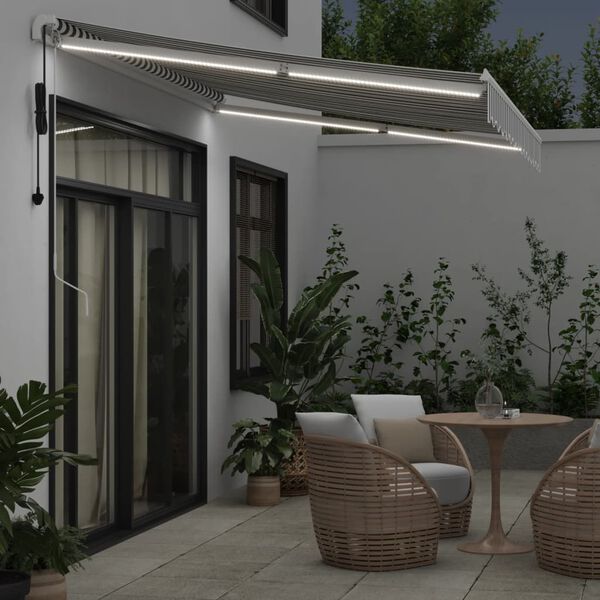 vidaXL Toldo retr&aacute;til autom&aacute;tico com LED 350x250 cm antracite/branco