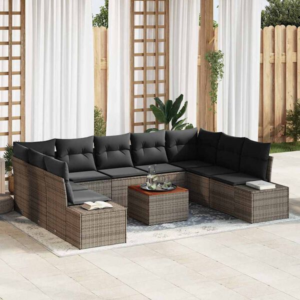 vidaXL Conjunto de Sofá de Jardim 10 pcs Cinzeto